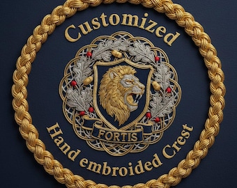 Custom Hand Embroidered Bullion Wire Crest, Coat of Arms