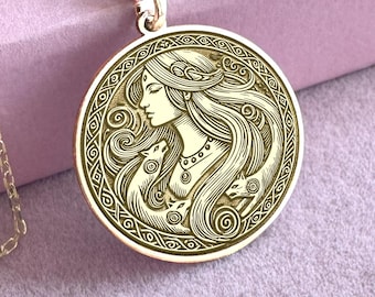 Freyja Necklace – Norse Goddess Pendant, Viking Jewelry, Pagan Amulet in Gold & Silver