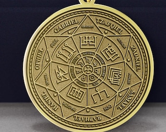 14K Gold Archangel Sigil Necklace: Divine Protector Pendant, Angelic Spiritual Jewelry, Silver Options