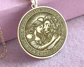 14K Gold Leo Zodiac Pendant