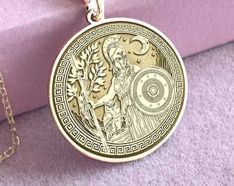 14K Gold Athena Necklace – Greek Goddess of Wisdom & War Pendant