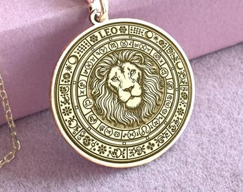 14K Gold Leo Zodiac Pendant