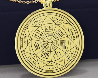 14K Gold Angelic Seal Necklace – Archangel Sigil Pendant, Mystical Protection Amulet Jewelry