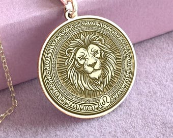 14K Gold Leo Zodiac Pendant