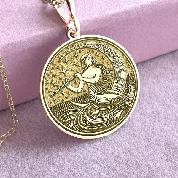 14 kt gouden fluitketting: hanger hemelse muzikant voor dromers en kunstenaars