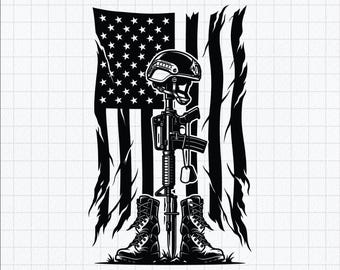 Battlefield Cross SVG | Fallen Soldier Memorial Flag Tribute (Digital Download)