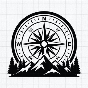 Compass Mountain SVG, Adventure Rose, Hiking Pine Tree, Outdoor Camping (Digital Download)