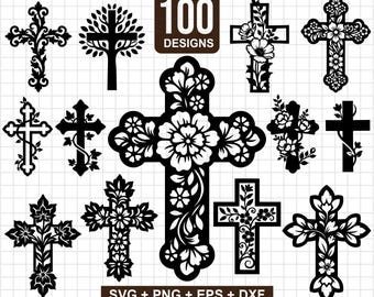 Floral Cross SVG Bundle, Christian Cut Files (100 Designs)