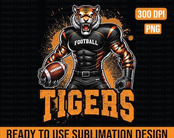 Tigres de Fútbol PNG, Sublimación de Espíritu Escolar (Descarga Digital)