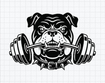 Bulldog Gym Mascot SVG, Weightlifting Barbell Cut File (Digital Download)