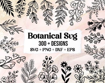 300+ Botanical Line Art SVG Bundle, Floral Leaves, Wildflowers (Digital Download)