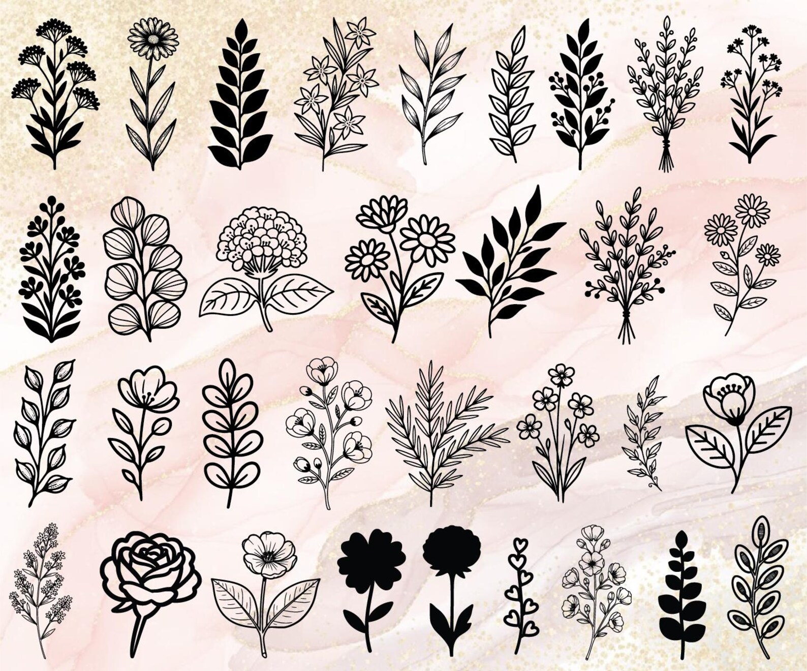 300 Botanical Hand Drawn SVG Bundle, Botanical Linearts, Floral Svg ...