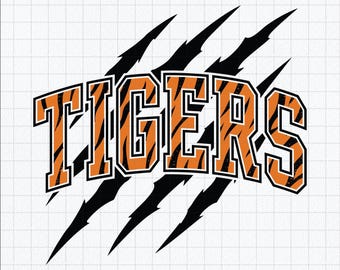 Tigers SVG PNG EPS | Tigers Mascot svg | Tiger Stripe Claw Letters Cut File Cricut Silhouette | School Spirit Team Shirt Instant Download