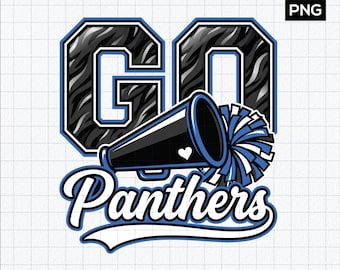 Go Panthers PNG | Cheer Megaphone Pom Pom Sublimation Design | Panthers Spirit Shirt PNG Instant Download
