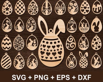 Easter Ornament SVG Bundle, Bunny Egg Laser Cut Files (Digital Download