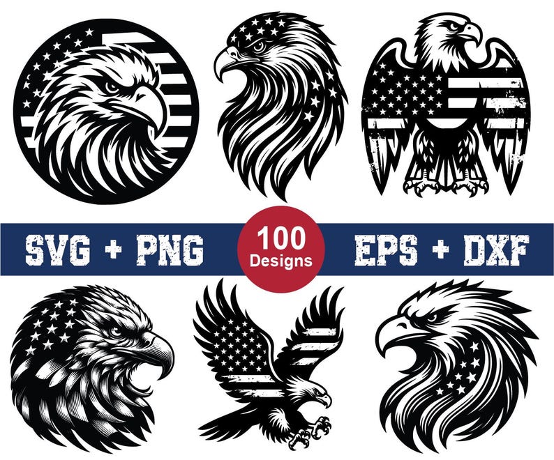 Patriotic Eagle SVG Bundle | American Flag Bald Eagle Designs (digital ...