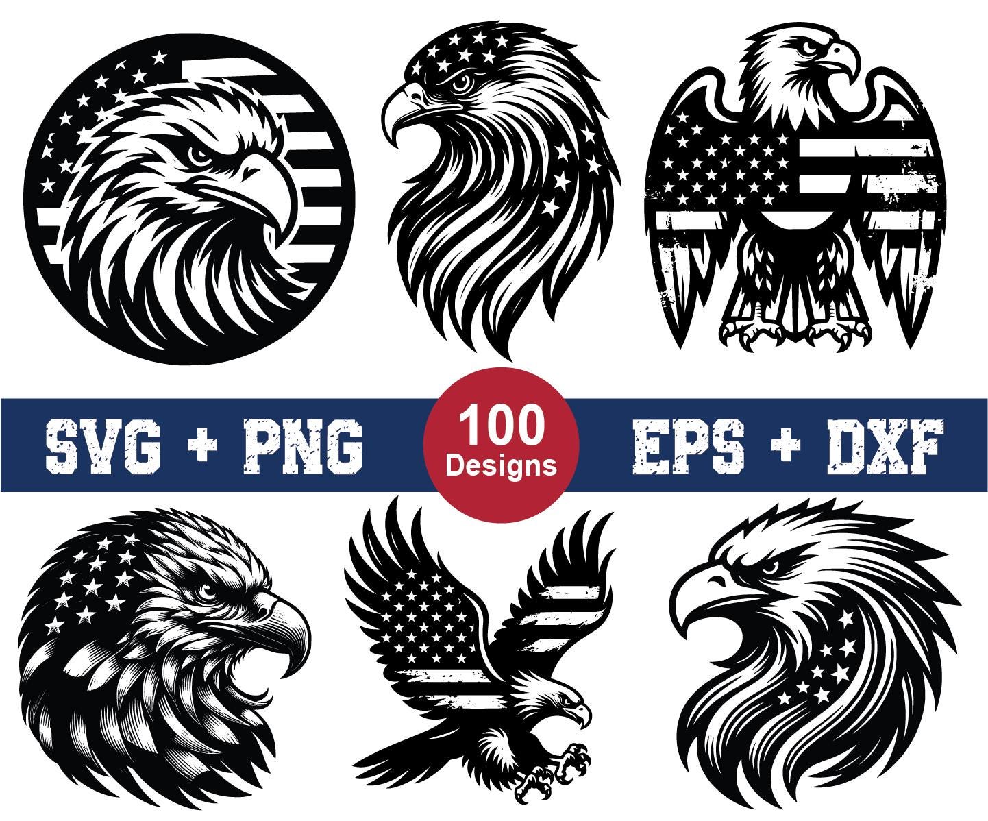 Patriotic Eagle SVG Bundle | American Flag Bald Eagle Designs (digital ...