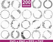 Floral Wreath SVG Bundle, 200 Botanical Circle Frames (Digital Download)