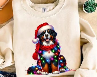 Kerst Berner sennenhond PNG: kerstman, sublimatieontwerp (digitale download)