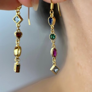 Gold Plated Sterling Silver Drop Earrings: Multi-Shape Cubic Zirconia