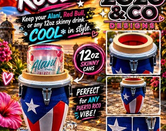 Puerto Rican Flag Mini Conga Drum Can Cooler | 12 oz Slim Can Holder