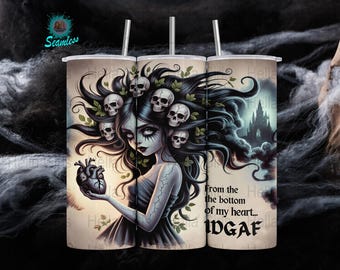 Gotische schedelvrouw, png PNGEgg | Donkere humor Halloween | Creepy IDGAF 20oz skinny beker naadloos sublimatieontwerp recht png INSTANT Download