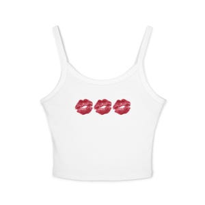 Lip Kiss Women's Spaghetti Strap Tank Top, Summer Top, Casual Wear, Date Night Top, Gift for Her, Valentine's Day Apparel image 2