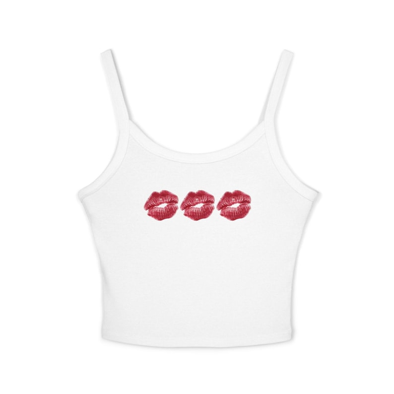 Lip Kiss Women's Spaghetti Strap Tank Top, Summer Top, Casual Wear, Date Night Top, Gift for Her, Valentine's Day Apparel image 2