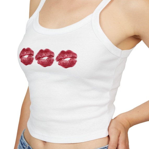 Lip Kiss Women's Spaghetti Strap Tank Top, Summer Top, Casual Wear, Date Night Top, Gift for Her, Valentine's Day Apparel