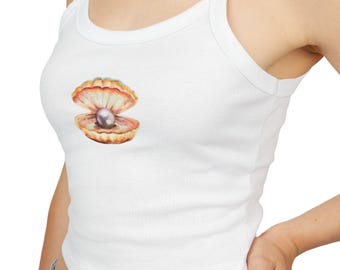 Chic Women's Spaghetti Strap Tank Top with Pearl Design, Summer Fashion, Casual Wear, Beach Vacation, Birthday Gift, Trendy Outfit