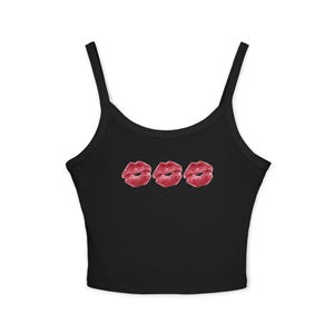 Lip Kiss Women's Spaghetti Strap Tank Top, Summer Top, Casual Wear, Date Night Top, Gift for Her, Valentine's Day Apparel image 3