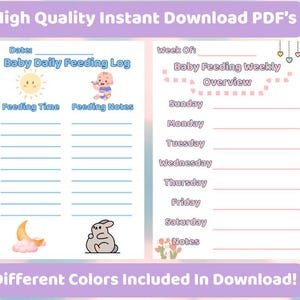 Baby Daily/Weekly Feeding Log | Printable PDF Tracker | Instant Download