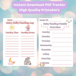 Baby Daily/Weekly Feeding Log | Pastel Pink | Printable PDF Tracker | Instant Download