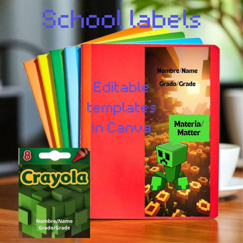 Minecraft Noteook Label Minecraft School Labels for Notebooks and Crayons, Fully Editable in ...