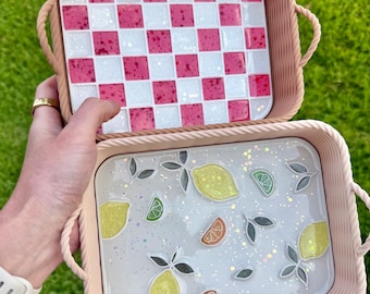 3d Printed Basket Tray | Interchangeable Resin Embellished Inserts | Picnic Basket | Lemonade Tray | Preorder, SpeechwithHope Collab