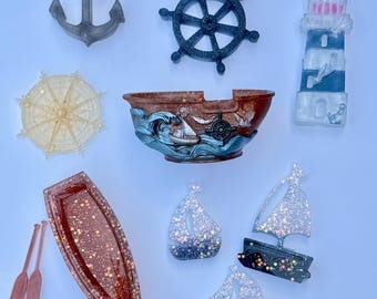 Resin Nautical Loose Parts: Ocean Boat, Anchor, Ship Wheel, Compass, Lighthouse | Sensory Play | Small World Play