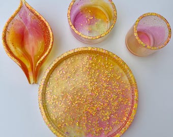 Summer Inspired Resin Bowl, Cup, Tray and Leaf Pour | Sensory Play | Mud Kitchen | Lemonade