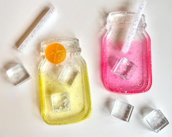 Resin Lemonade Jar Tray, Pretend Ice Cubes, and Straws | Play Kitchen | Sensory Play