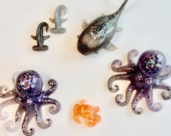 Resin Ocean Animals: Shark, Hammerhead, Octopus, Crab | Loose Parts | Ocean Sensory Play | Water Toys
