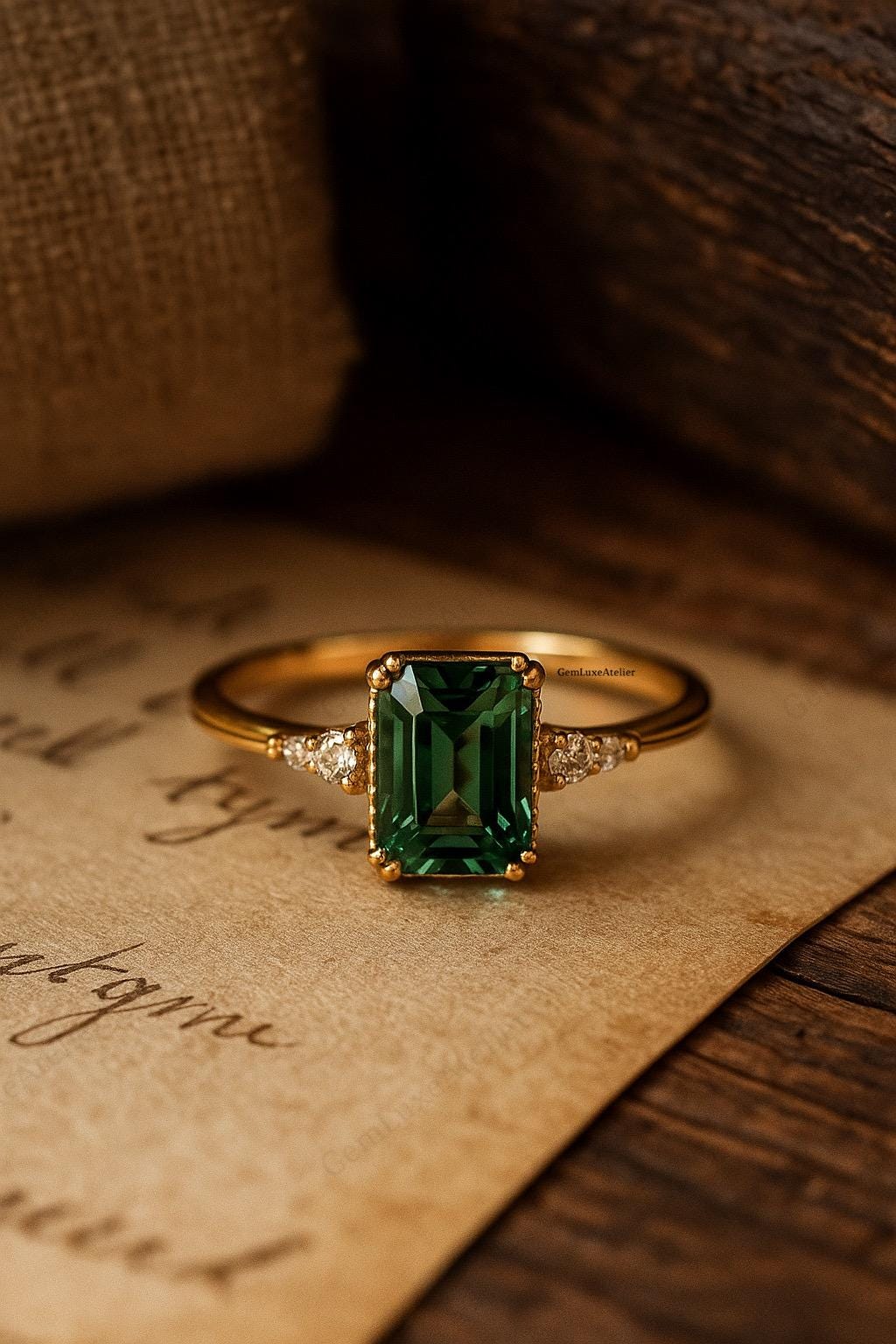 thumbnail image 2 of Verona Jewelers 18k Gold Plated CZ Emerald Cut Engagement Ring - Sterling Silver Base, Sizes 6-9, Wedding Band 2 of 5