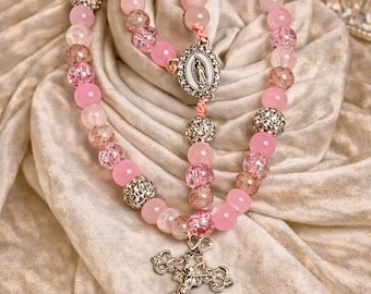 Pink Ornate Rosary - Handmade in America - inspired by St. Gemma