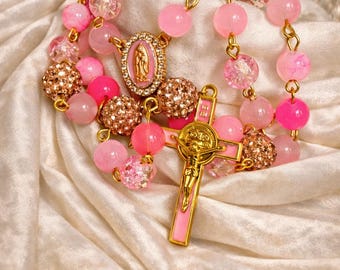 Pink and Gold Rosary: St. Elizabeth of Hungary Inspired, Handmade