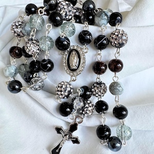 7 Sorrows of Mary Rosary Chaplet - Black and Silver Rosary handmade in America