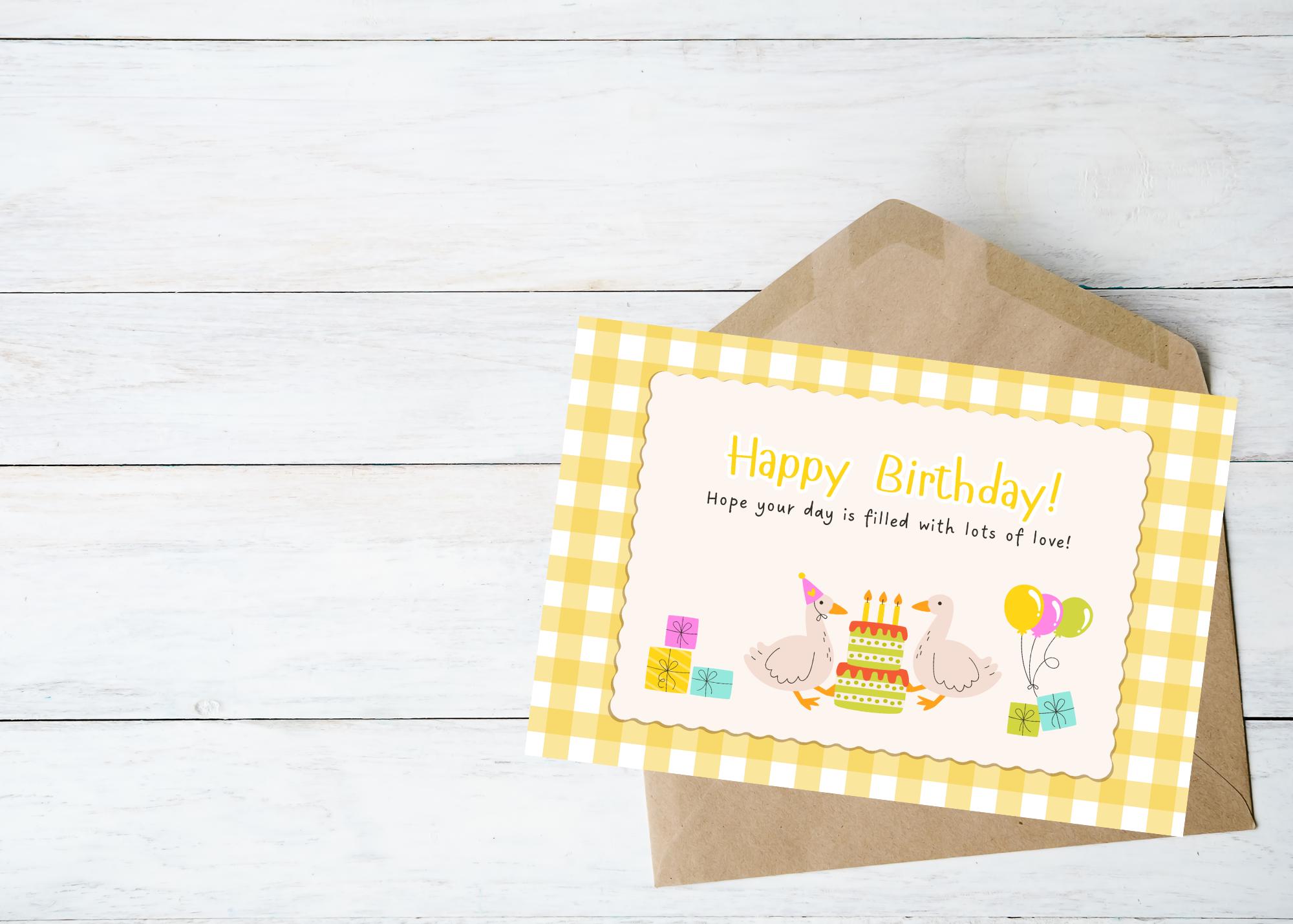 Yellow Goose Birthday Card | Whimsical Animal Greeting (digital ...