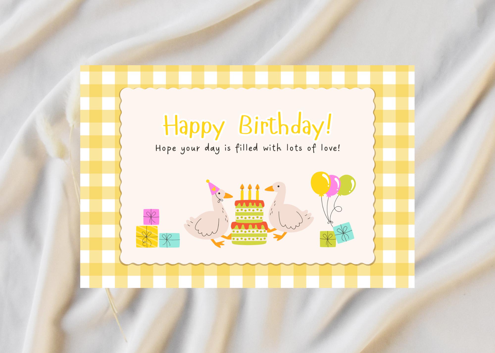 Yellow Goose Birthday Card | Whimsical Animal Greeting (digital ...