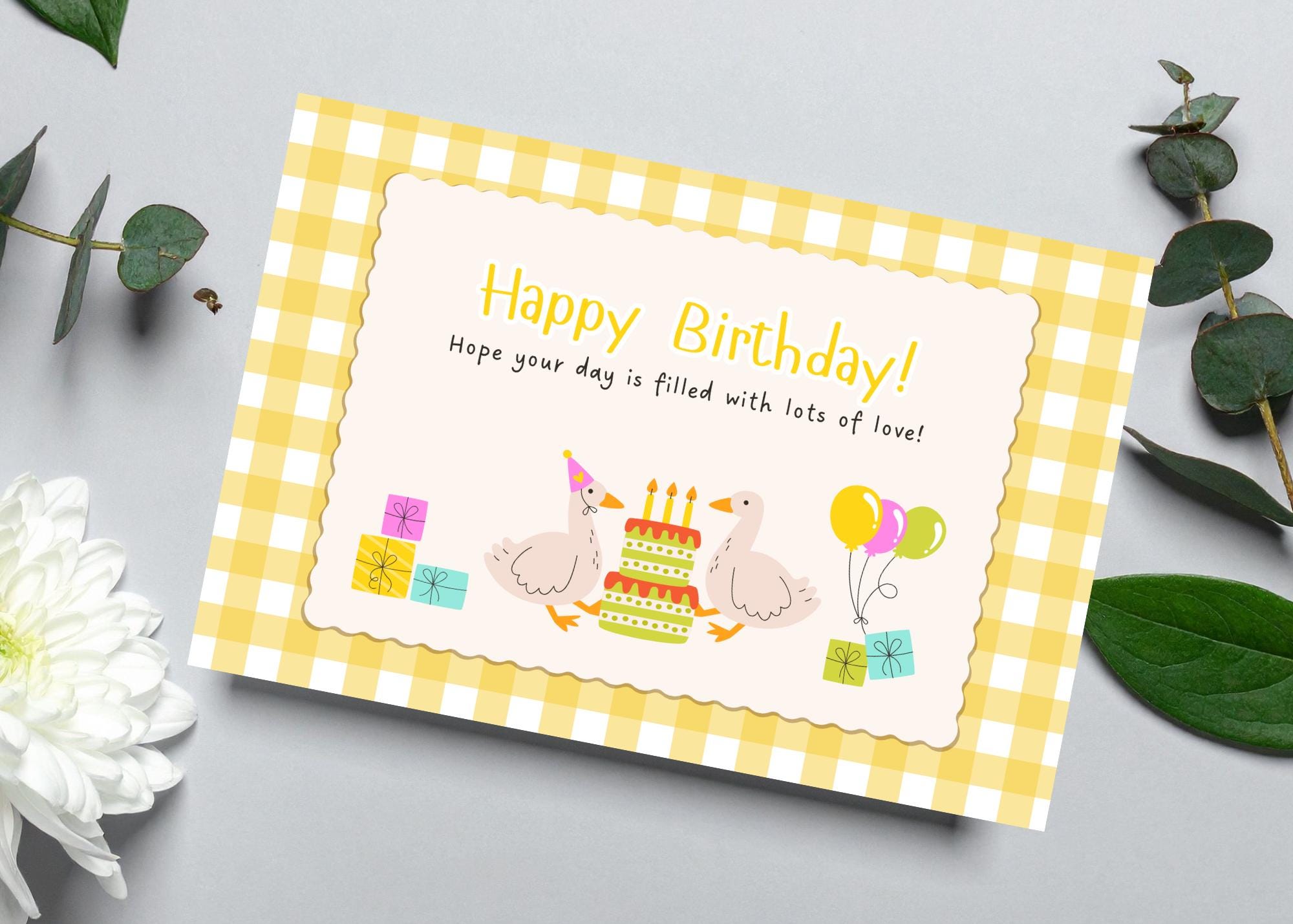 Yellow Goose Birthday Card | Whimsical Animal Greeting (digital ...