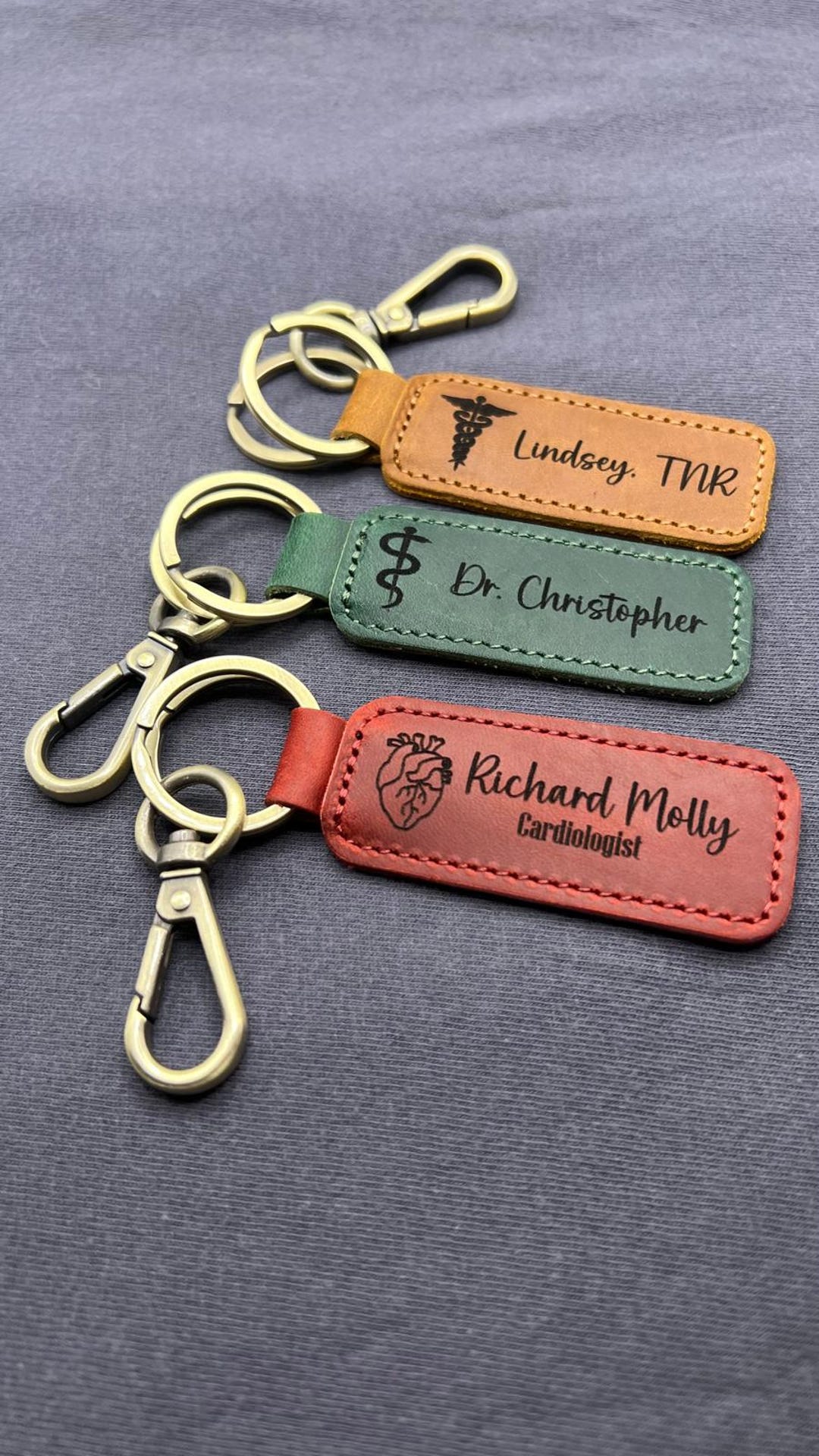 Pff Key Chain Nurse Doctor Healthcare Professional Custom Caduceus Design Leather ...