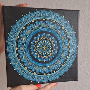 Voice of Light – Blue & Yellow Mandala on Canvas 8&quot;