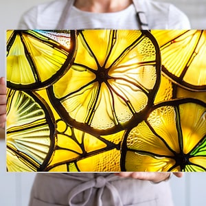 Lemon Slice Pattern Glass Cutting Board | Citrus Kitchen Decor