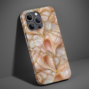 Pearlescent Seashell Gold Element Phone Case | Iridescent Ocean Conch Shell Protective iPhone, Samsung Cover